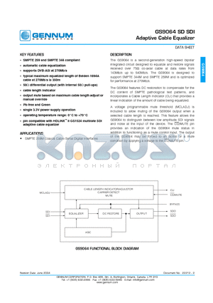 GS9064-CKD datasheet - GS9064 SD SDI Adaptive Cable Equalizer