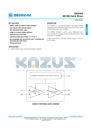 GS9068-CTA datasheet - SD SDI Cable Driver