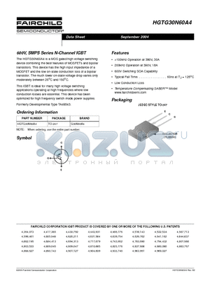 HGTG30N60A4 datasheet - 600V, SMPS Series N-Channel IGBT