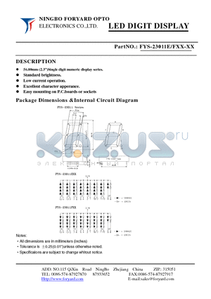 FYS-23011EXX-3 datasheet - LED DIGIT DISPLAY