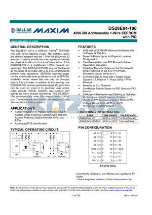 DS28E04S-100 datasheet - 4096-Bit Addressable 1-Wire EEPROM with PIO