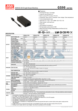 GS90A12-P1M datasheet - 90WAC-DC Single Output Desktop