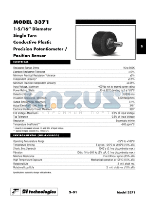 3371R20KT5L.5XX datasheet - 1-5/16 Diameter Single Turn Conductive Plastic Precision Potentiometer / Position Sensor