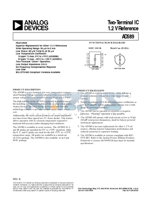 AD589SH datasheet - Two-Terminal IC 1.2 V Reference