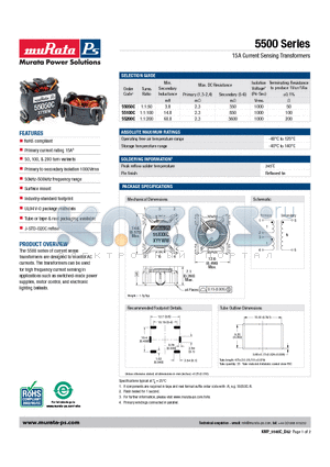 KMP_5500C datasheet - 15A Current Sensing Transformers