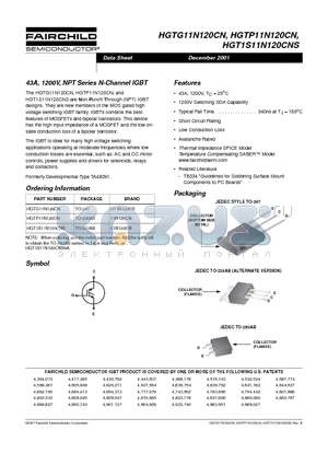 HGTP11N120CN datasheet - 43A, 1200V, NPT Series N-Channel IGBT