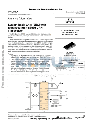 33742S datasheet - System Basis Chip (SBC) with Enhanced High-Speed CAN Transceiver