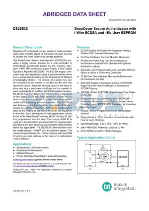 DS28E35 datasheet - DeepCover Secure Authenticator with 1-Wire ECDSA and 1Kb User EEPROM