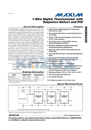 DS28EA00 datasheet - 1-Wire Digital Thermometer with Sequence Detect and PIO