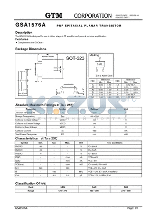 GSA1576A datasheet - PNP EPITAXIAL PLANAR TRANSISTOR