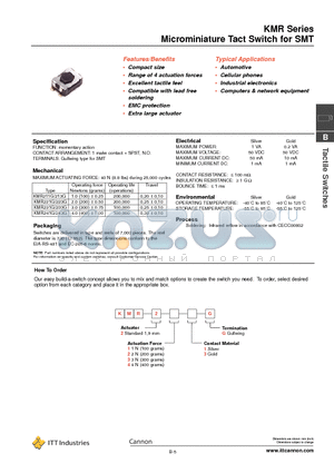 KMR datasheet - Microminiature Tact Switch for SMT