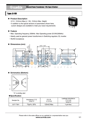 3377-T061 datasheet - General Power Transformer <Pin Type: EI Series>