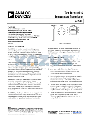 AD590KR-REEL datasheet - Two-Terminal IC Temperature Transducer