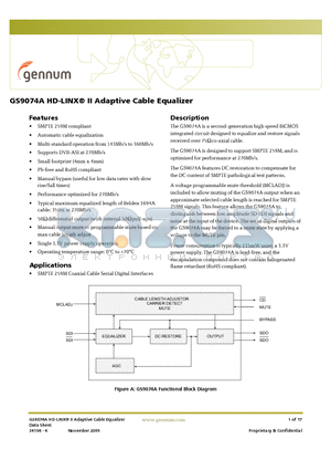 GS9074ACNE3 datasheet - HD-LINX II Adaptive Cable Equalizer
