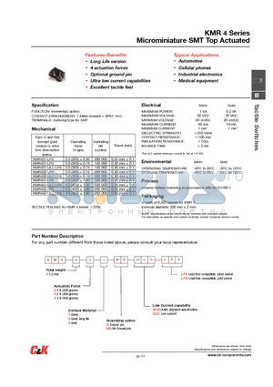 KMR431NGULCLFS datasheet - Microminiature SMT Top Actuated