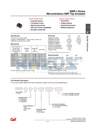 KMR432LFS datasheet - Microminiature SMT Top Actuated