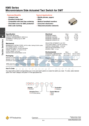 KMS datasheet - Microminiature Side Actuated Tact Switch for SMT
