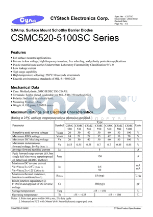 CSMC530 datasheet - 5.0Amp. Surface Mount Schottky Barrier Diodes