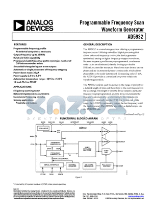 AD5932YRUZ-REEL7 datasheet - Programmable Frequency Scan Waveform Generator