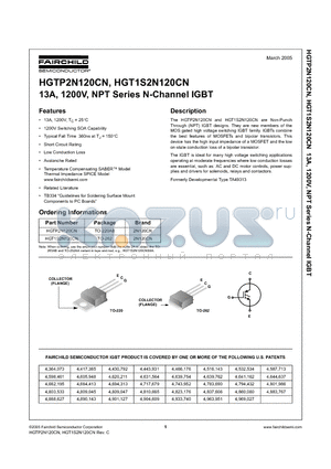 HGTP2N120CNS datasheet - 13A, 1200V, NPT Series N-Channel IGBT