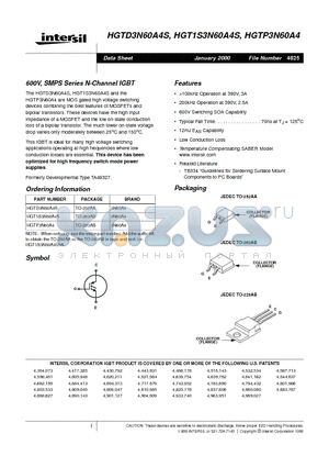 HGTP3N60A4 datasheet - 600V, SMPS Series N-Channel IGBT