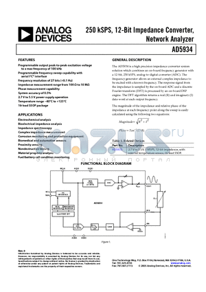 AD5934YRSZ datasheet - 250 kSPS, 12-Bit Impedance Converter, Network Analyzer