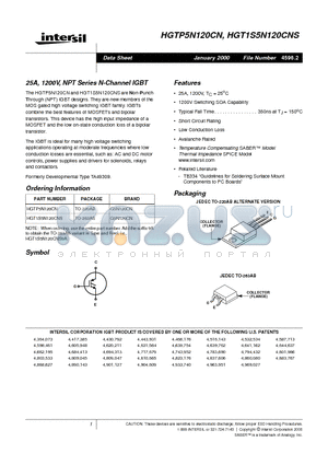 HGTP5N120CN datasheet - 25A, 1200V, NPT Series N-Channel IGBT