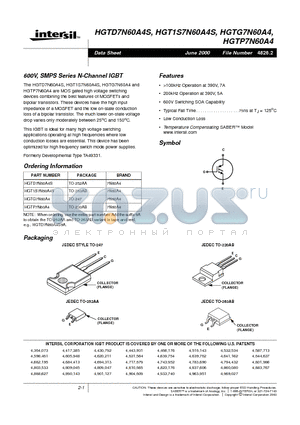 HGTP7N60A4 datasheet - 600V, SMPS Series N-Channel IGBT