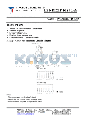 FYS-30011AXX datasheet - LED DIGIT DISPLAY