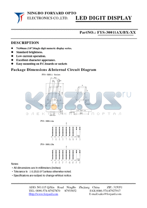 FYS-30011BX datasheet - LED DIGIT DISPLAY