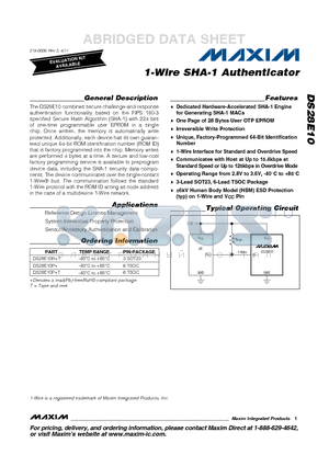 DS28E10_11 datasheet - 1-Wire SHA-1 Authenticator Irreversible Write Protection