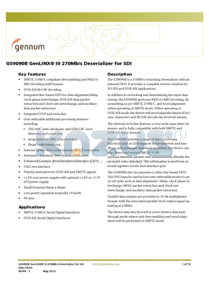 GS9090B_10 datasheet - GenLINX III 270Mb/s Deserializer for SDI