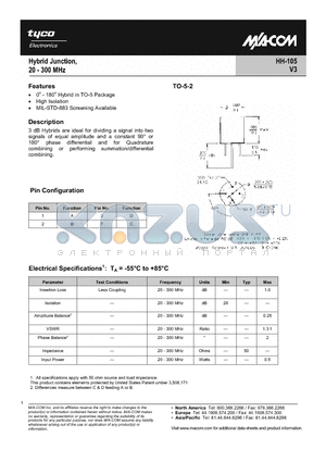 HH-105PIN datasheet - Hybrid Junction, 20 - 300 MHz