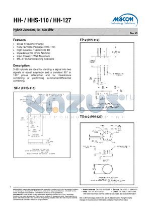 HH-110 datasheet - Hybrid Junction, 10 - 500 MHz