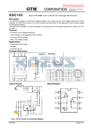 GSC103 datasheet - DUAL OP-AMP AND 2.5V a 0.7% VOLTAGE REFERENCE