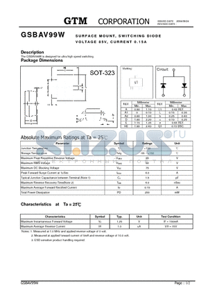 GSBAV99W datasheet - SURFACE MOUNT, SWITCHING DIODE