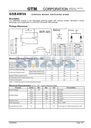 GSBAW56 datasheet - SURFACE MOUNT, SWITCHING DIODE