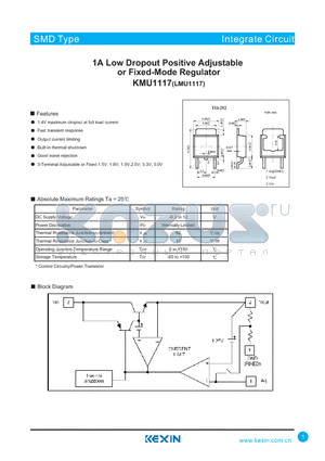 KMU1117 datasheet - 1A Low Dropout Positive Adjustable or Fixed-Mode Regulator