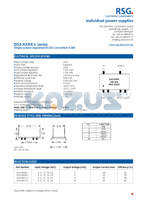 DS3-XX05-L datasheet - Single output regulated DC/DC converters 0.5W