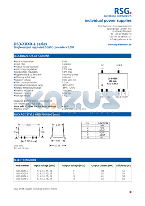DS3-XX09-L datasheet - Single output regulated DC/DC converters 0.5W