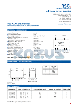 DS3-XX12D datasheet - Dual output unregulated DC/DC converters 2W