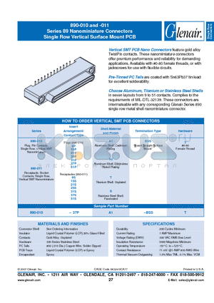 890-010-21PA2-BSST datasheet - Nanominiature Connectors Single Row Vertical Surface Mount PCB