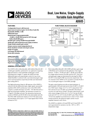 AD605ACHIPS datasheet - Dual, Low Noise, Single-Supply Variable Gain Amplifier