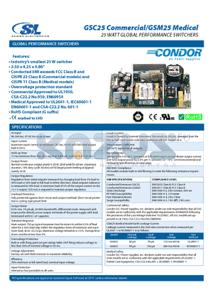 GSC25B datasheet - 25 Watt Global Performance Switchers