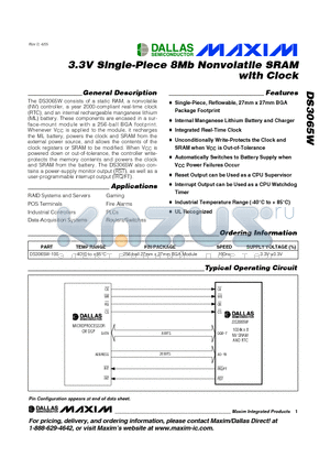 DS3065W-100 datasheet - 3.3V Single-Piece 8Mb Nonvolatile SRAM with Clock