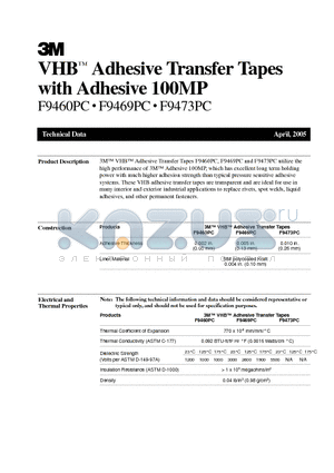 F9473PC datasheet - VHB Adhesive Transfer Tapes with Adhesive 100MP