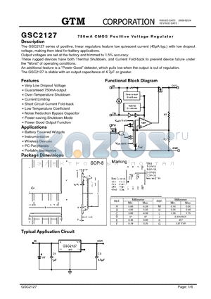 GSC2127 datasheet - 750mA CMOS POSITIVE VOLTAGE REGULATOR