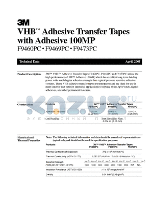 F9460PC datasheet - VHB Adhesive Transfer Tapes with Adhesive 100MP