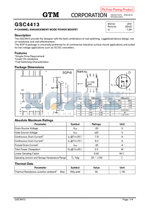 GSC4413 datasheet - P-CHANNEL ENHANCEMENT MODE POWER MOSFET