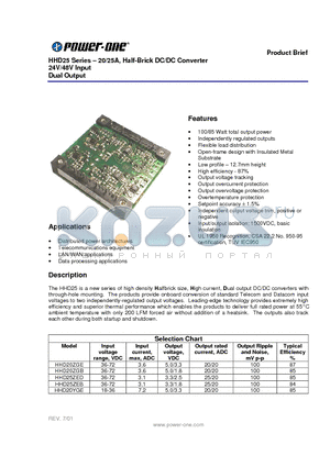 HHD25ZEB datasheet - HHD25 Series . 20/25A, Half-Brick DC/DC Converter 24V/48V Input Dual Output